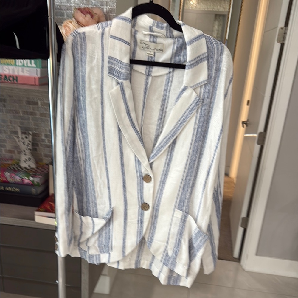 Vintage Havana Blue and White Striped Blazer